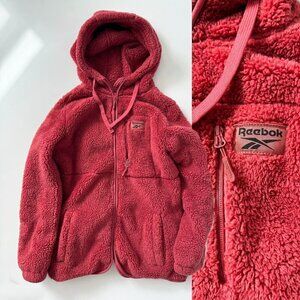 Reebok Fleece Jacket Hoodie Full Zip Sherpa Teddy bear Sweatshirt Jacket  L
